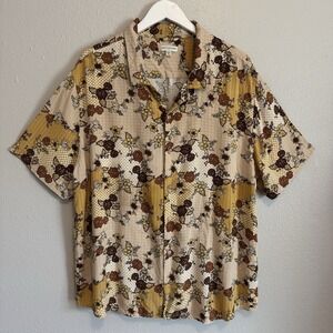 Earthbound Trading Co XXL Boho Floral Retro Button Up Camp Shirt Festival Top